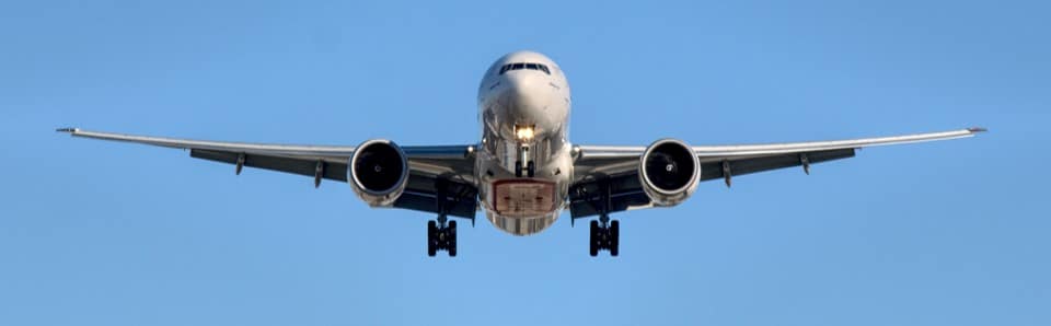 Airplane flying toward the camera