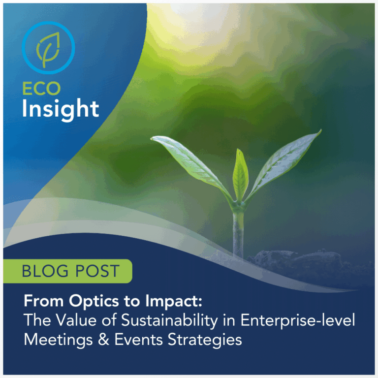 Sprout growing from soil, symbolizing sustainability in meetings and events.