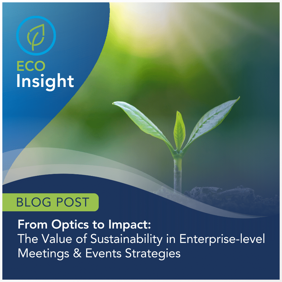 Sprout growing from soil, symbolizing sustainability in meetings and events.