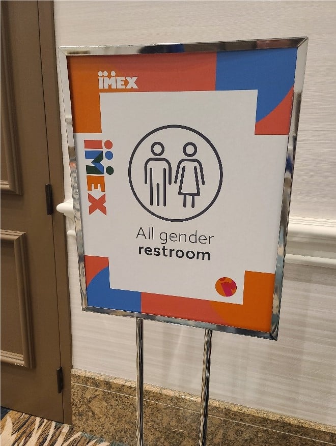 All gender restroom sign at IMEX America 2023