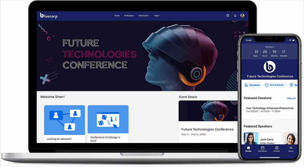 Image of an Attendee Hub home page on a computer and a mobile phone