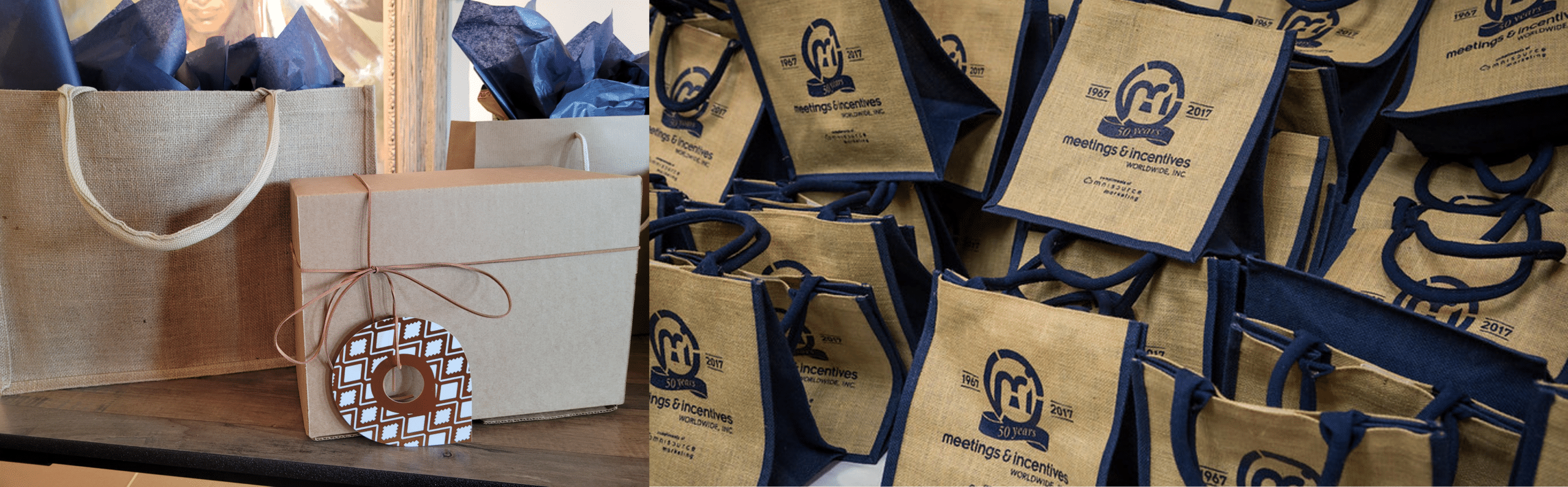 Reusable event gift bags with a recyclable gift box